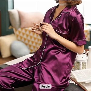 Women's Pajama Set Satin Purple